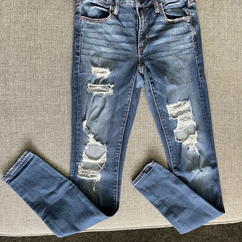 American Eagle Outfitters Blue Skinny Distressed Jeans